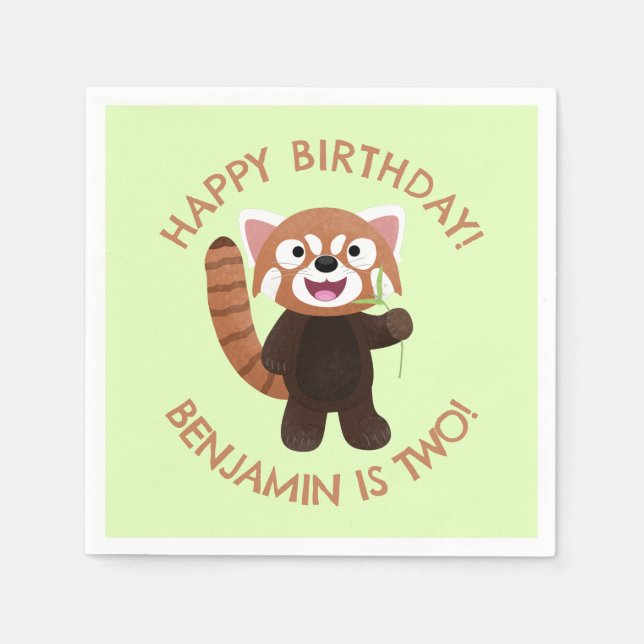 Cute red panda personalized cartoon birthday napkin (Front)