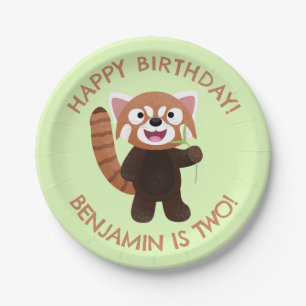 Cute red panda personalized cartoon birthday paper plate