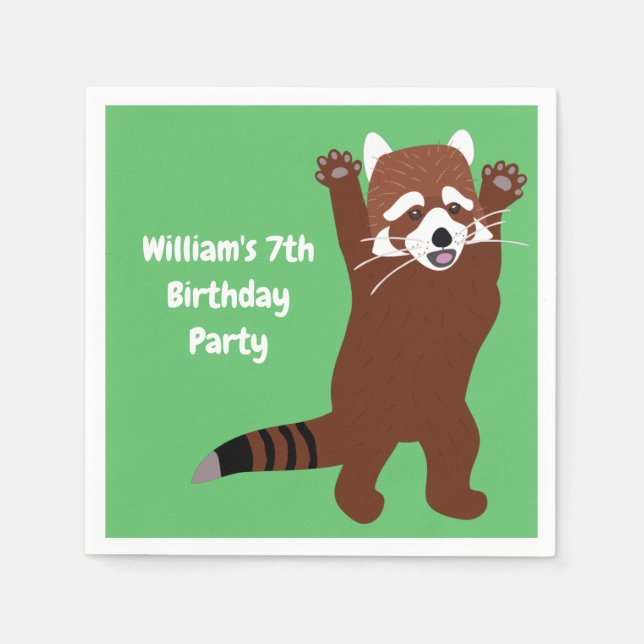 Cute Red Panda Personalized Custom Birthday Napkin (Front)