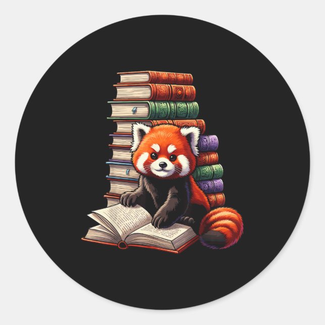 Cute Red Panda Reading Book Animal Bookworm  Classic Round Sticker (Front)