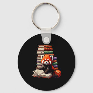 Cute Red Panda Reading Book Animal Bookworm  Keychain