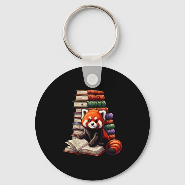 Cute Red Panda Reading Book Animal Bookworm  Keychain (Front)