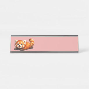 Cute Red Panda Relaxing Kawaii Animal Design Desk Name Plate