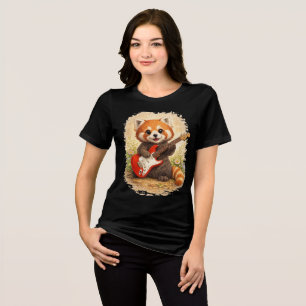 Cute Red Panda Rockstar Electric Guitar T-Shirt Tri-Blend Shirt