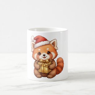 Cute Red Panda Santa Hat Christmas Present Mug