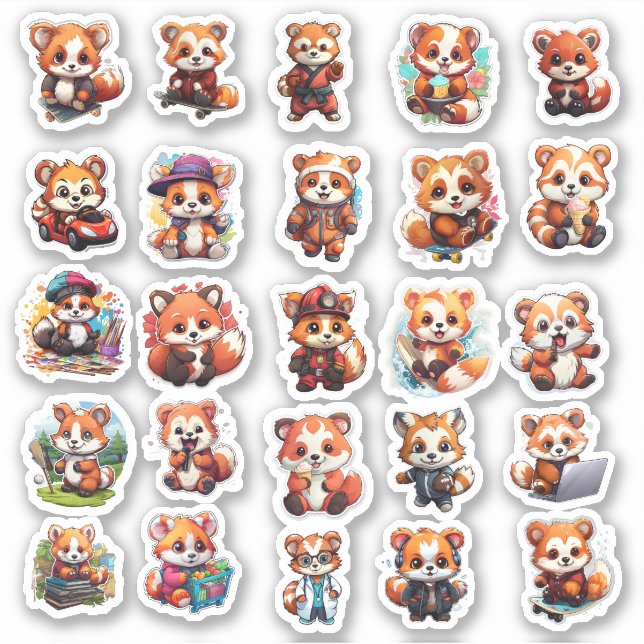 Cute Red Panda stickers, value pack  25 Stickers (Front)