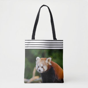 Cute Red Panda Striped Tote Bag