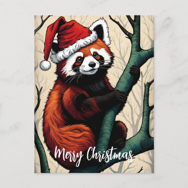 Cute Red Panda Tree Branch Christmas Postcard (Front)