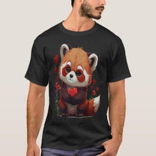 Cute Red Panda Valentines Day Roses Animal T-Shirt