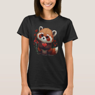 Cute Red Panda Valentines Day Roses Animal T-Shirt