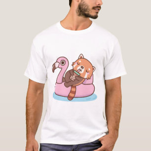 Cute Red Panda With Flamingo Pool Float Summer T-Shirt