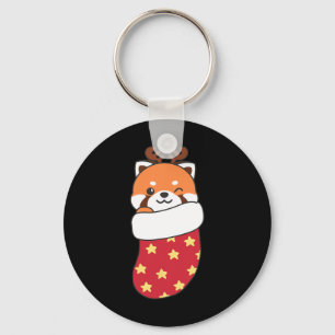 Cute Red Pandas In Christmas Stockings For Christm Keychain