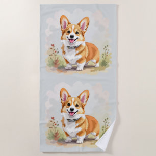 Cute Red Pembroke Welsh Corgi Dog Beach Towel