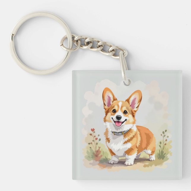 Cute Red Pembroke Welsh Corgi Dog Keychain (Front)