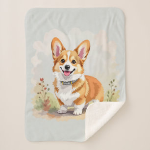 Cute Red Pembroke Welsh Corgi Dog Sherpa Blanket