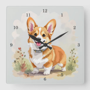 Cute Red Pembroke Welsh Corgi Dog Square Wall Clock