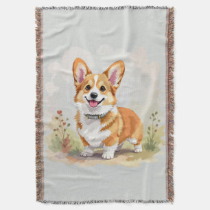 Cute Red Pembroke Welsh Corgi Dog Throw Blanket