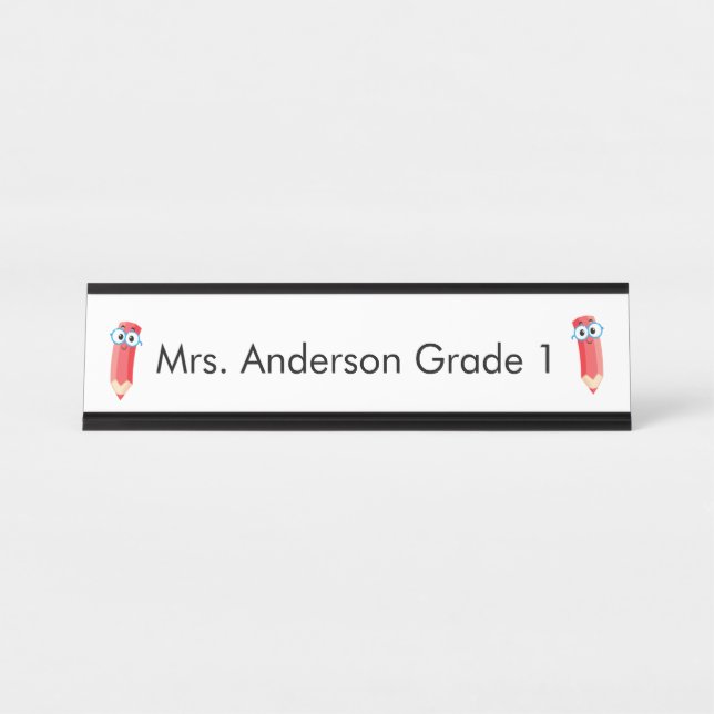 Cute Red Pencils Personalize Desk Name Plate (Front)