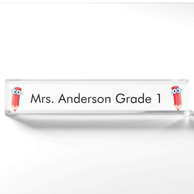 Cute Red Pencils Personalize Desk Name Plate (Front)