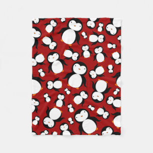 Cute red penguin pattern fleece blanket