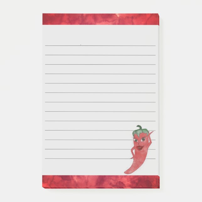 Cute Red Pepper Watercolor Painting Lined Post-it Notes (Front)