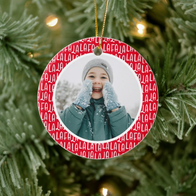 Cute red personalized Christmas holiday photo Ceramic Ornament (Tree)