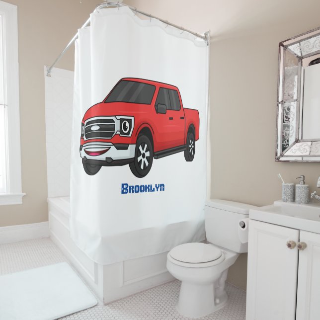 Cute red pickup truck cartoon illustration (In Situ)