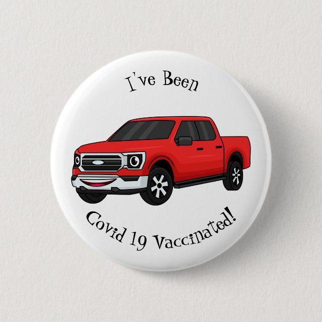 Cute red pickup truck cartoon illustration 2 inch round button (Front)