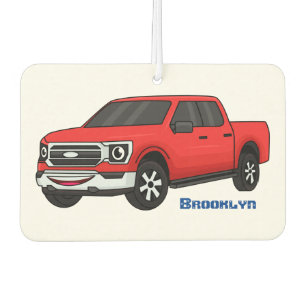 Cute red pickup truck cartoon illustration air freshener