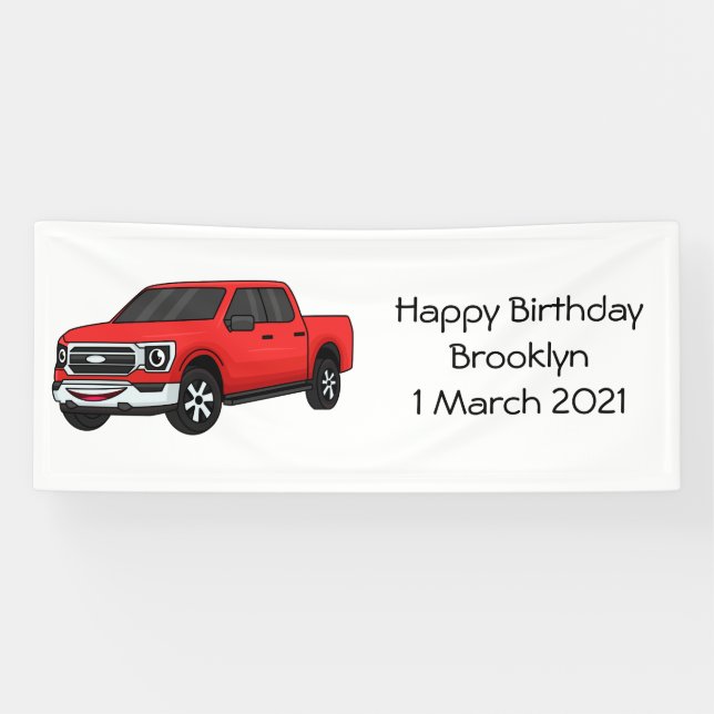 Cute red pickup truck cartoon illustration banner (Horizontal)