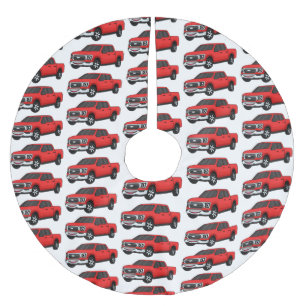 Cute red pickup truck cartoon illustration brushed polyester tree skirt