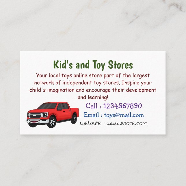 Cute red pickup truck cartoon illustration business card (Front)