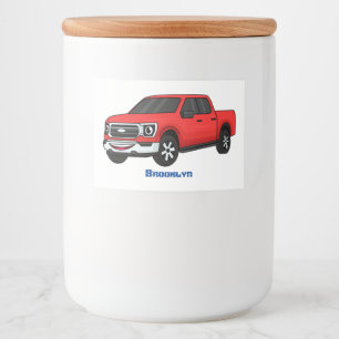 Cute red pickup truck cartoon illustration food label
