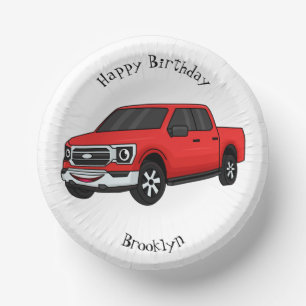 Cute red pickup truck cartoon illustration  paper plate