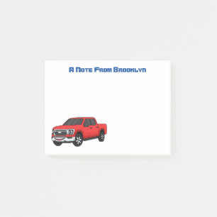 Cute red pickup truck cartoon illustration post-it notes