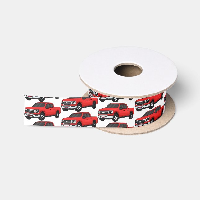 Cute red pickup truck cartoon illustration  satin ribbon (Spool)