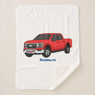 Cute red pickup truck cartoon illustration sherpa blanket