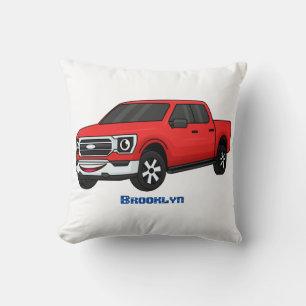 Cute red pickup truck cartoon illustration  throw pillow