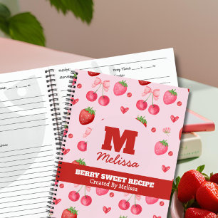 Cute Red Pink Berry Sweet Monogram Recipe  Notebook