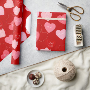 Cute Red Pink Candy Messages Valentines Day Wrapping Paper