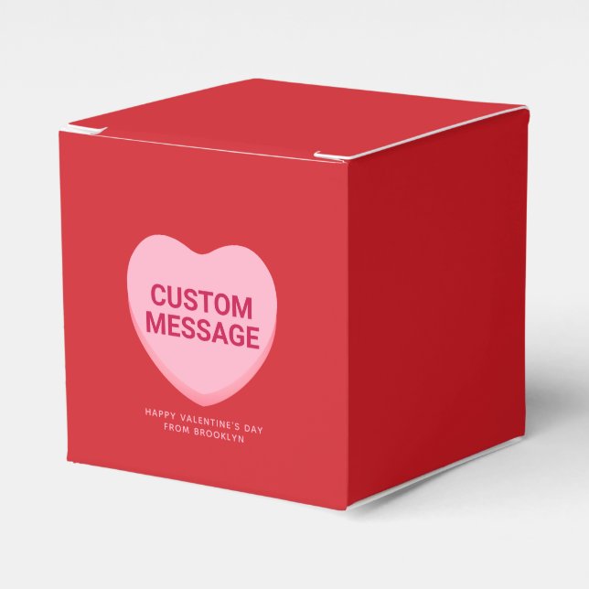 Cute red pink custom message conversation heart favor box (Front Side)
