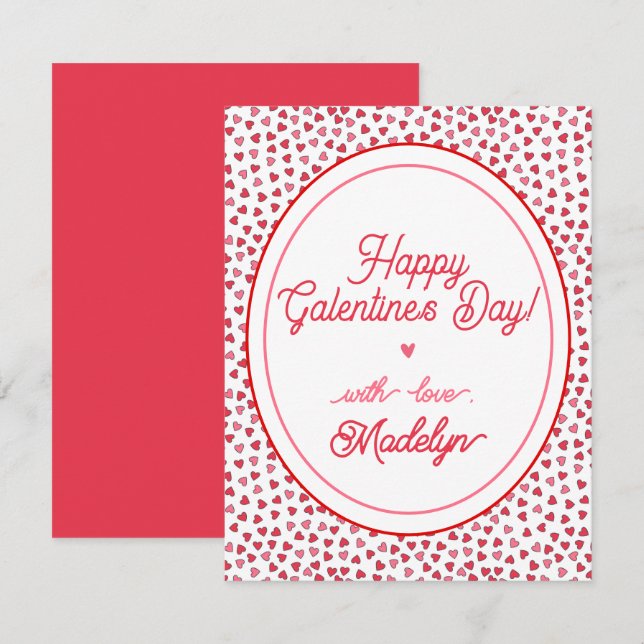 Cute Red & Pink Hearts - Happy Galentine's Day  Card (Front/Back)