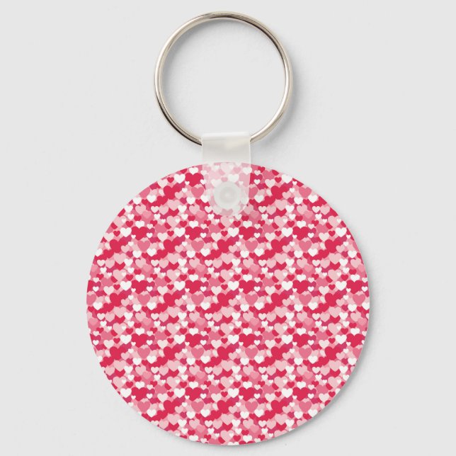 Cute Red & Pink Hearts Seamless Pattern Keychain (Front)