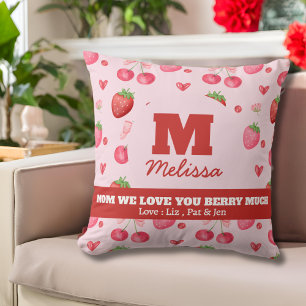 Cute Red Pink Love You Berry Much Mother's Day Throw Pillow