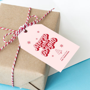 Cute Red Pink Merry and Bright Christmas Gift Tags