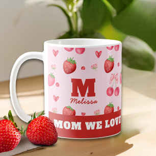 Cute Red Pink Mom We Love You Berry Much Coffee Mug