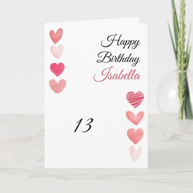 Cute Red & Pink Paint Hearts Set 13th Birthday Card (Front)