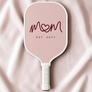 Cute Red Pink Simple Heart Script Mom Established Pickleball Paddle
