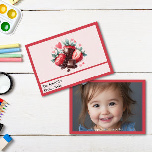 Cute Red & Pink Strawberry Photo Valentine’s Day Card