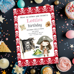 Cute Red Pirate child's Birthday Invitation